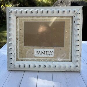 Rustic Farmhouse Distressed White Washed Picture Frame W/"Family" Mat